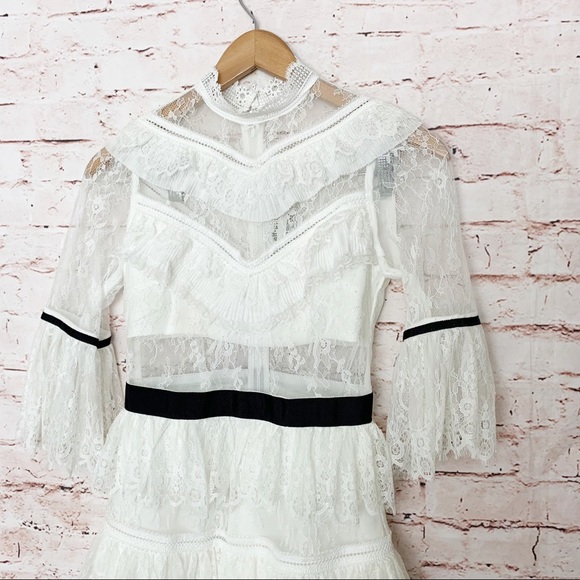 Self-Portrait White Fine Lace Mini Dress Size 2 - Picture 5 of 14